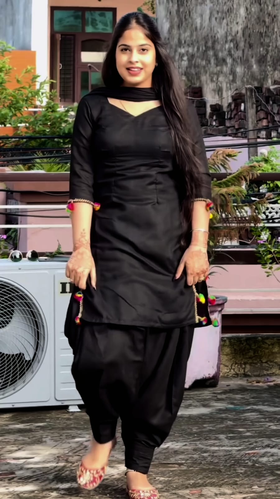 3pc Traditional Black Punjabi Dress with Colorful Tassels